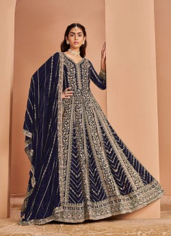 213C Blue Faux Georgette Embroidered Semi-Stitched Anarkali Suit
