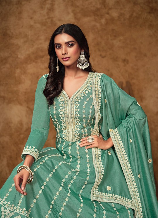 214C Sea Green Dolla Silk Embroidered Semi-Stitched Anarkali Suit 214C Sea Green Dolla Silk Embroidered Semi-Stitched Anarkali Suit