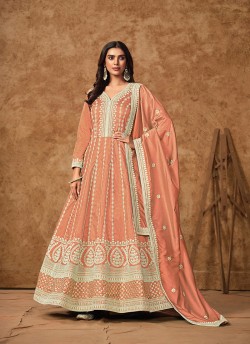 214D Peach Dolla Silk Embroidered Semi-Stitched Anarkali Suit
