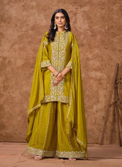 215A Mustard Dolla Silk Embroidered Semi-Stitched Palazzo Suit