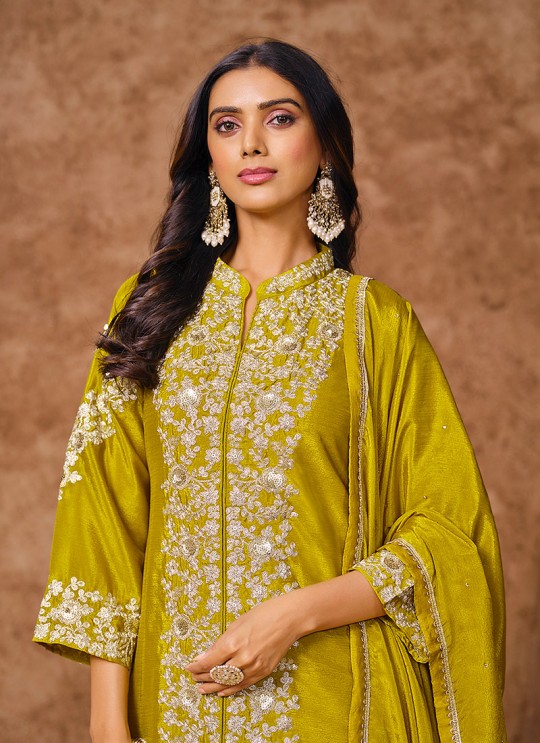 215A Mustard Dolla Silk Embroidered Semi-Stitched Palazzo Suit 215A Mustard Dolla Silk Embroidered Semi-Stitched Palazzo Suit
