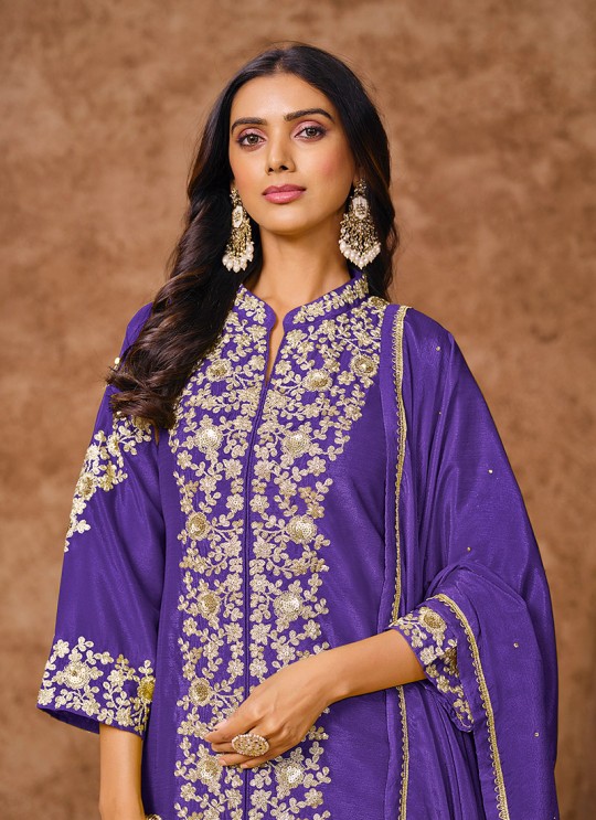 215B Purple Dolla Silk Embroidered Semi-Stitched Palazzo Suit 215B Purple Dolla Silk Embroidered Semi-Stitched Palazzo Suit