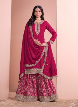 216B Rani Pink Art Silk Embroidered Semi-Stitched Sharara Suit