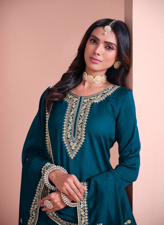 216D Teal Green Art Silk Embroidered Semi-Stitched Sharara Suit 216D Teal Green Art Silk Embroidered Semi-Stitched Sharara Suit