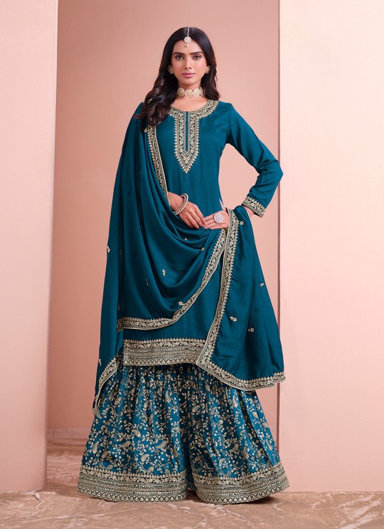 216D Teal Green Art Silk Embroidered Semi-Stitched Sharara Suit 216D Teal Green Art Silk Embroidered Semi-Stitched Sharara Suit