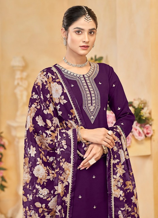 218B Purple Roman Silk Embroidered Semi-Stitched Palazzo Suit 218B Purple Roman Silk Embroidered Semi-Stitched Palazzo Suit