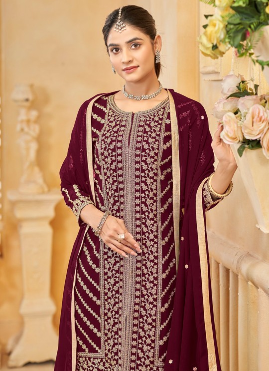 219D Maroon Faux Georgette Embroidered Semi-Stitched Sharara Suit 219D Maroon Faux Georgette Embroidered Semi-Stitched Sharara Suit