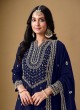 220C Blue Art Silk Embroidered Semi-Stitched Sharara Suit