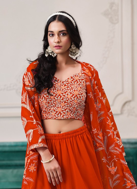 221A Orange Faux Georgette Embroidered Semi-Stitched Sharara Suit 221A Orange Faux Georgette Embroidered Semi-Stitched Sharara Suit