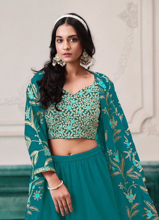 221C Sea Green Faux Georgette Embroidered Semi-Stitched Sharara Suit 221C Sea Green Faux Georgette Embroidered Semi-Stitched Sharara Suit