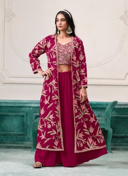 221D Pink Faux Georgette Sharara Suit semi-stitched embroidered festive wear.