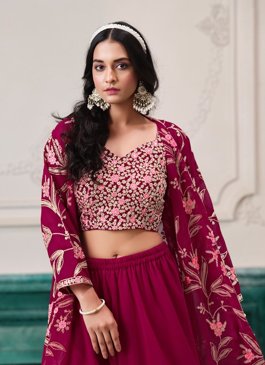 221D Pink Faux Georgette Sharara Suit semi-stitched embroidered festive wear.