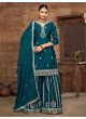 223C Teal Blue Chinon Embroidered Semi-Stitched Palazzo Suit 223C Teal Blue Chinon Embroidered Semi-Stitched Palazzo Suit