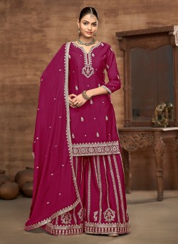 223D Dusty Pink Chinon Embroidered Semi-Stitched Palazzo Suit