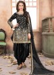 40001 Black Silk Embroidered Semi-Stitched Patiala Suit