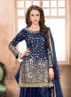 40003 Navy Blue Silk Embroidered Semi-Stitched Patiala Suit