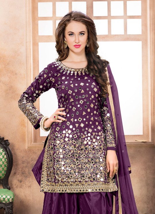 40004 Purple Silk Embroidered Semi-Stitched Patiala Suit 40004 Purple Silk Embroidered Semi-Stitched Patiala Suit