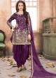 40004 Purple Silk Embroidered Semi-Stitched Patiala Suit 40004 Purple Silk Embroidered Semi-Stitched Patiala Suit
