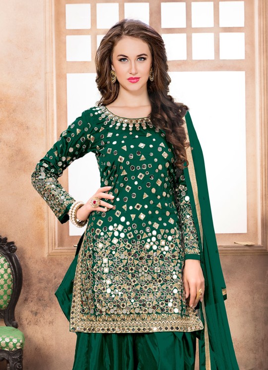 40005 Green Silk Embroidered Semi-Stitched Patiala Suit 40005 Green Silk Embroidered Semi-Stitched Patiala Suit
