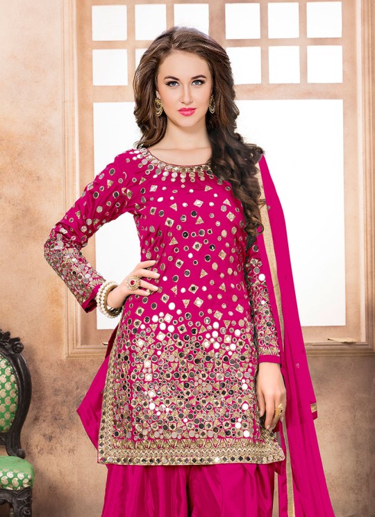 40006 Pink Silk Embroidered Semi-Stitched Patiala Suit