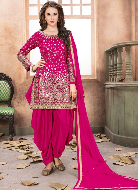 40006 Pink Silk Embroidered Semi-Stitched Patiala Suit