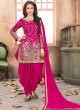 40006 Pink Silk Embroidered Semi-Stitched Patiala Suit