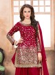 40008 Red Silk Embroidered Semi-Stitched Patiala Suit