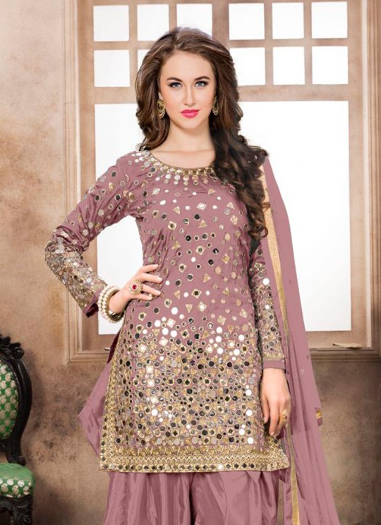40011 Beige Silk Embroidered Semi-Stitched Patiala Suit