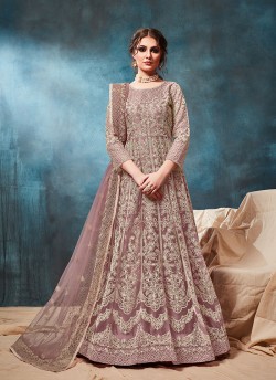 96002 Light Brown Embroidered Semi-Stitched Anarkali Suit