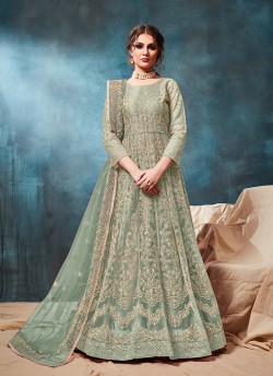 96003 Sea Green Embroidered Semi-Stitched Anarkali Suit