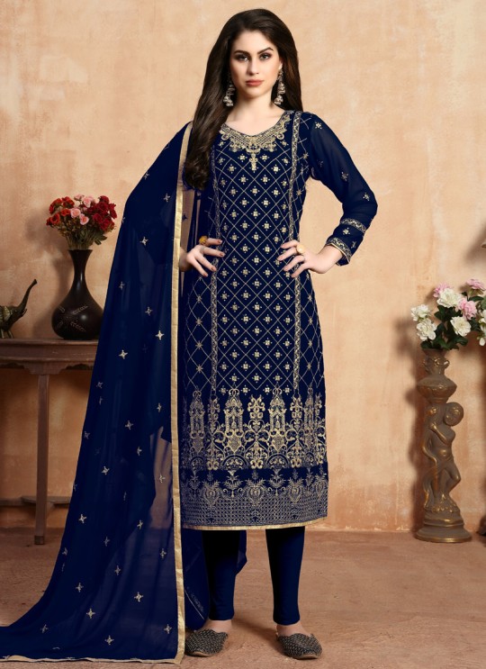 Eid Wear Georgette Churidar Suit In Blue Aanaya Vol 106 By Dani Creation 603