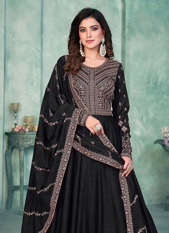 Black Net Semi-Stitched Anarkali Suit With Embroidery  Anjuba Vol-18 10181