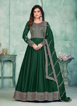 Green Net Semi-Stitched Anarkali Suit With Embroidery Anjuba Vol-18 10182