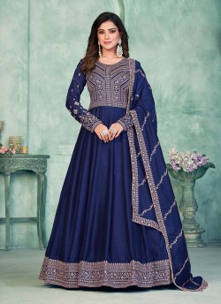 Blue Net Semi-Stitched Anarkali Suit With Embroidery Anjuba Vol-18 10183