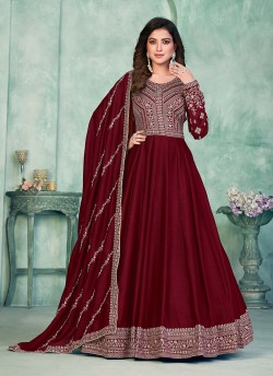 Maroon Net Semi-Stitched Anarkali Suit With Embroidery Anjuba Vol-18 10184