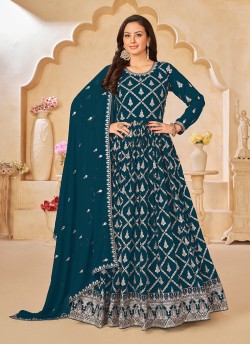 Aqua Blue Anarkali With Faux Georgette Fabric And Semi-Stitched Design Anjuba Vol-24 10243