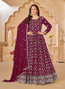 Maroon Anarkali With Faux Georgette Fabric And Semi-Stitched Design Anjuba Vol-24 10244