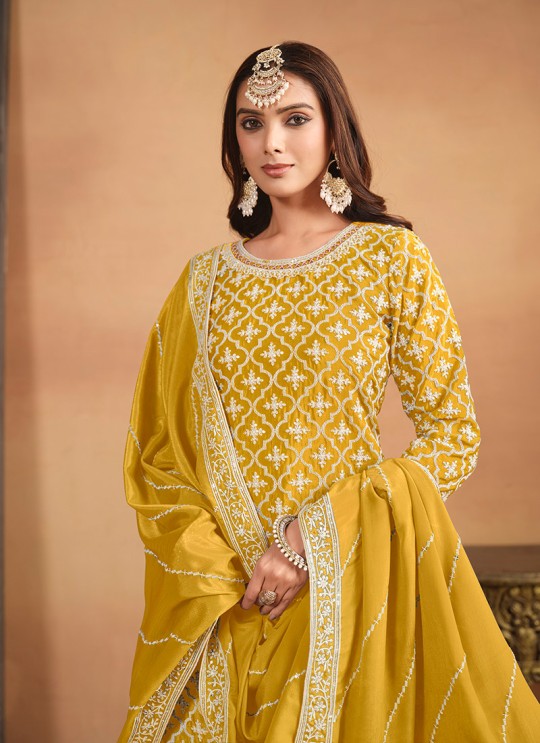 Yellow Chinon Semi-Stitched Lehenga With Embroidery Anjubaa Vol-31 10311