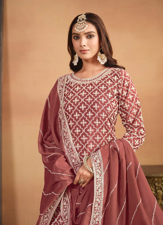 Rust Chinon Semi-Stitched Lehenga With Embroidery Anjubaa Vol-31 10312