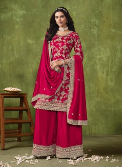Rani Pink Palazzo With Chinon Fabric And Semi-Stitched Design Anjuba Vol-33 10334