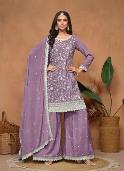 Light Purple Chinon Semi-Stitched Palazzo With Embroidery Anjubaa Vol-34 10342