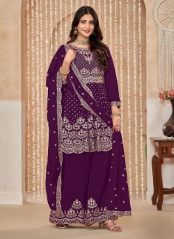 Purple Palazzo With Chinon Fabric And Semi-Stitched Design Anjuba Vol-35 10352