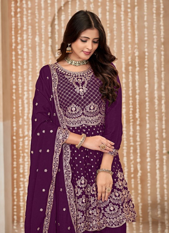 Purple Palazzo With Chinon Fabric And Semi-Stitched Design Anjuba Vol-35 10352 Purple Palazzo With Chinon Fabric And Semi-Stitched Design Anjuba Vol-35 10352