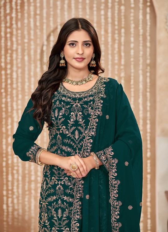 Green Palazzo With Faux Georgette Fabric And Semi-Stitched Design Anjubaa Vol-36 10361 Green Palazzo With Faux Georgette Fabric And Semi-Stitched Design Anjubaa Vol-36 10361