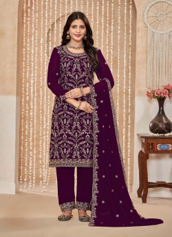 Wine Palazzo With Faux Georgette Fabric And Semi-Stitched Design Anjubaa Vol-36 10362