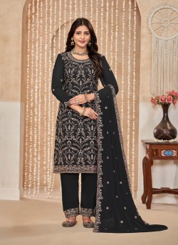 Black Palazzo With Faux Georgette Fabric And Semi-Stitched Design Anjubaa Vol-36 10365