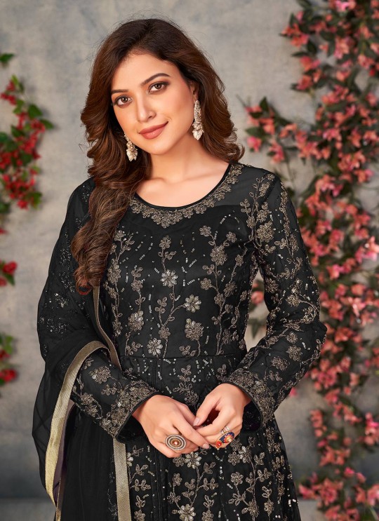 Black Anarkali With Net Fabric And Semi-Stitched Design Anjubaa Vol-37 371 Black Anarkali With Net Fabric And Semi-Stitched Design Anjubaa Vol-37 371