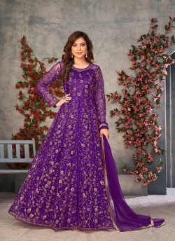 Purple Anarkali With Net Fabric And Semi-Stitched Design Anjubaa Vol-37 372