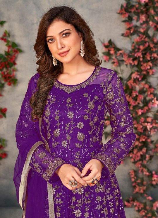 Purple Anarkali With Net Fabric And Semi-Stitched Design Anjubaa Vol-37 372 Purple Anarkali With Net Fabric And Semi-Stitched Design Anjubaa Vol-37 372