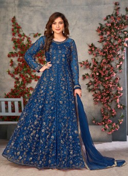 Teal Blue Anarkali With Net Fabric And Semi-Stitched Design Anjubaa Vol-37 373